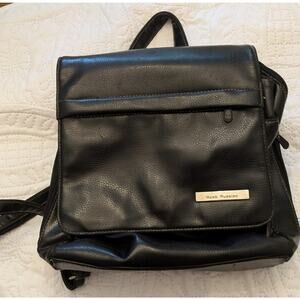 Hush Puppies VTG Black Leather Backpack, Zip & Button Closure, Adjustable Straps